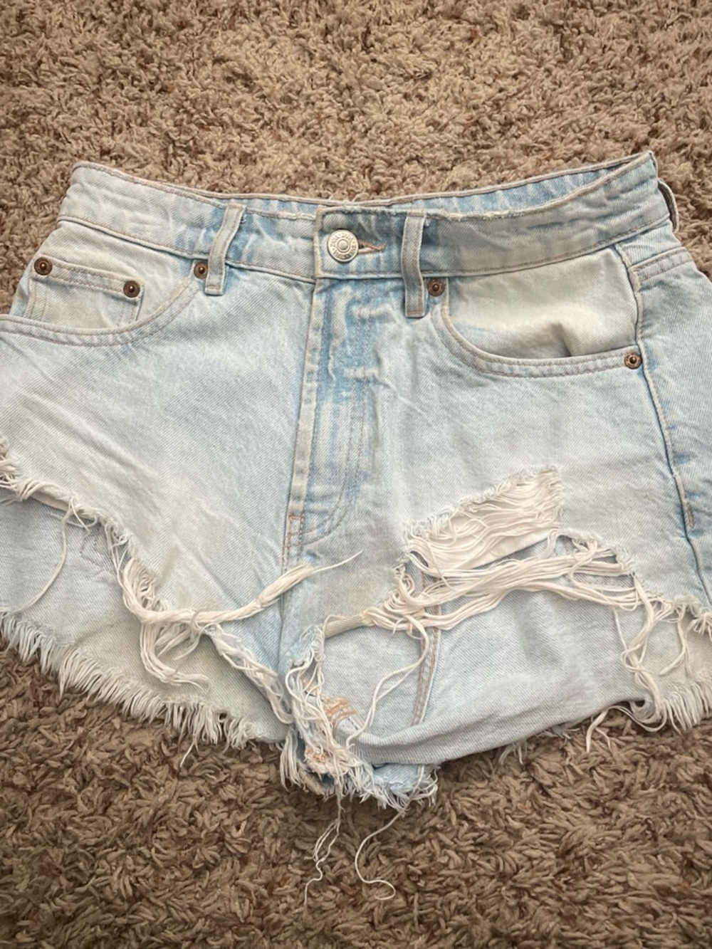 Zara Light Blue Distressed Denim Shorts